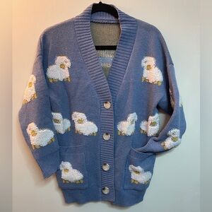 Blue Sheep Patterned Women's Sweater size small to medium